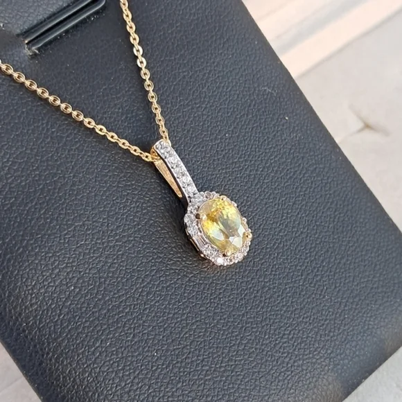 Premium Sava Sphene & White Zircon Halo Pendant On 20" Necklace - Picture 6 of 10